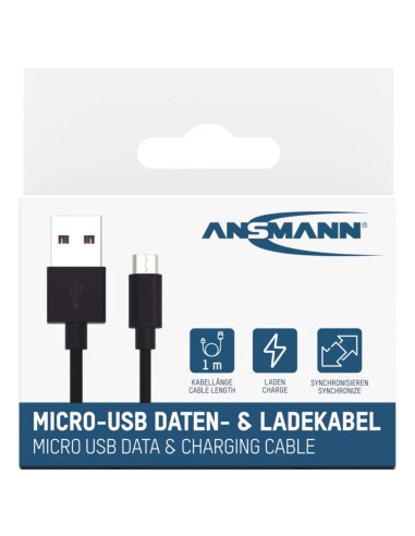 3,0 A, 480 Mbit/s Micro-USB oplaad- en synchronisatiekabel, 100cm, ANSMANN
