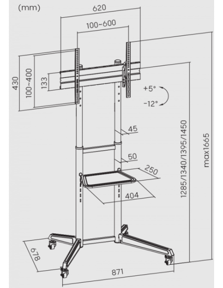 Support TV 37-70 PRO sur pied avec roulettes SUPERIOR