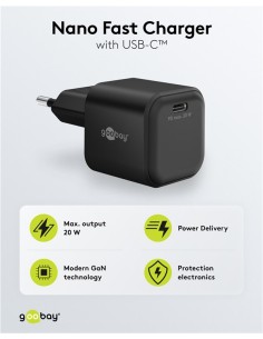 20 W Chargeur Rapide USB-C PD GaN Nano noir