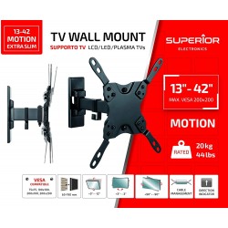 SUPSTV009 Support TV Mural orientable de 13" à 42" (Motion Extra Slim) VESA : 75 x 75, 100 x 100, 200 x 100, 200 x 200 Noir 2